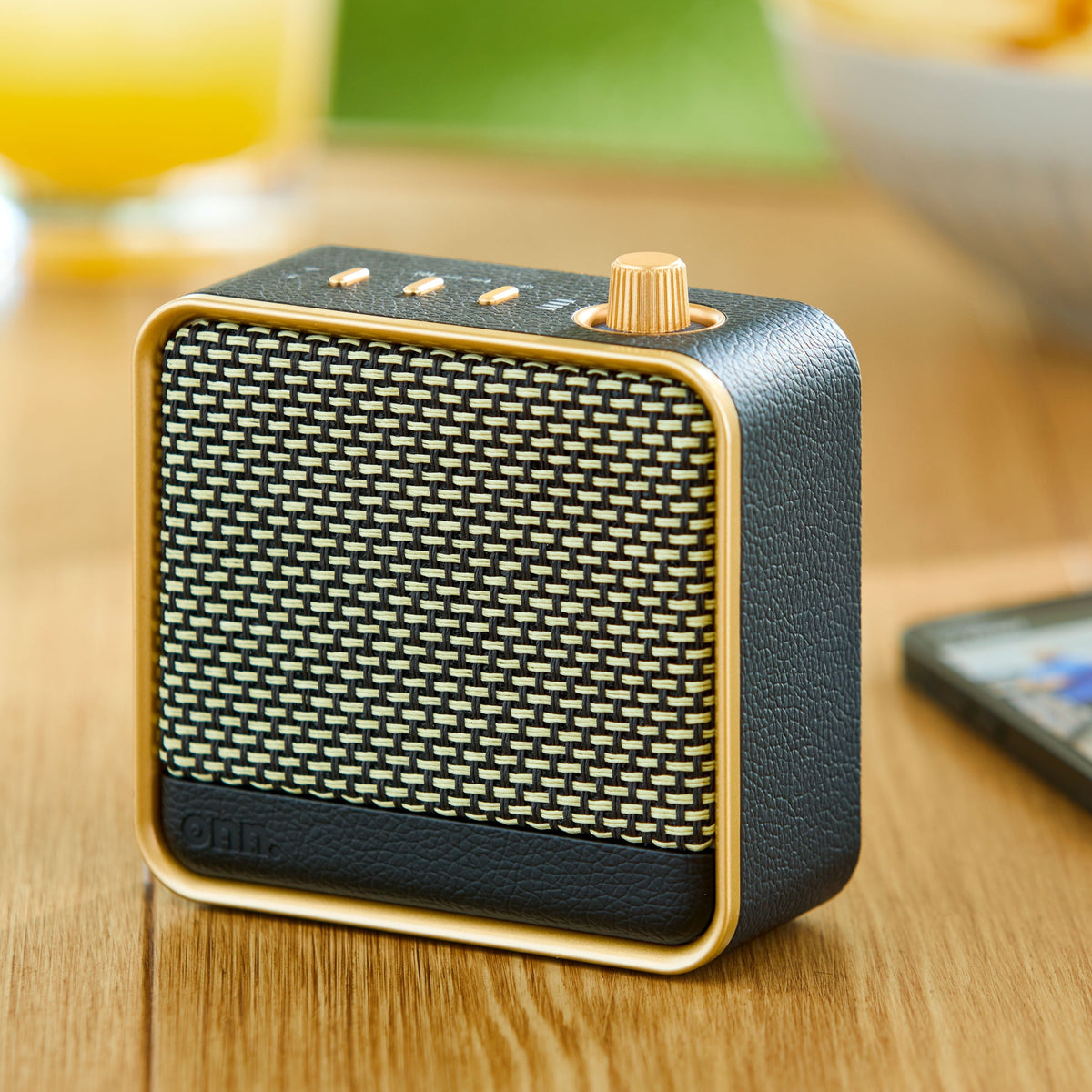 onn Medium Black Wi-Fi Speaker with Multi-Directional Sound and Bluetooth