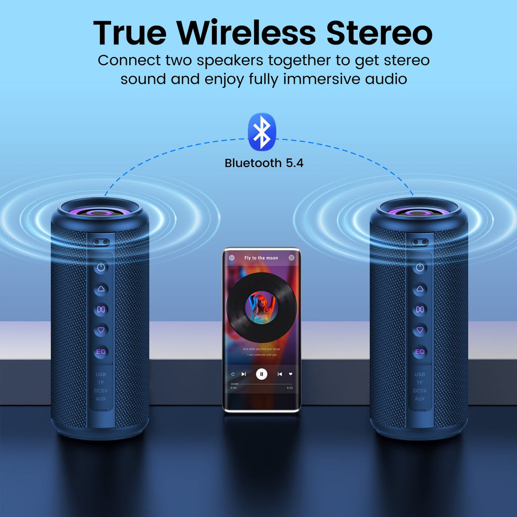 Portable Bluetooth Speaker, Bluetooth 5.4 Wireless Speaker, IPX7 Waterproof Outdoor Speaker with RGB Party Lights, 20W Stereo Sound, 20H Playtime, TWS Pairing for Camping, Beach, Home Party