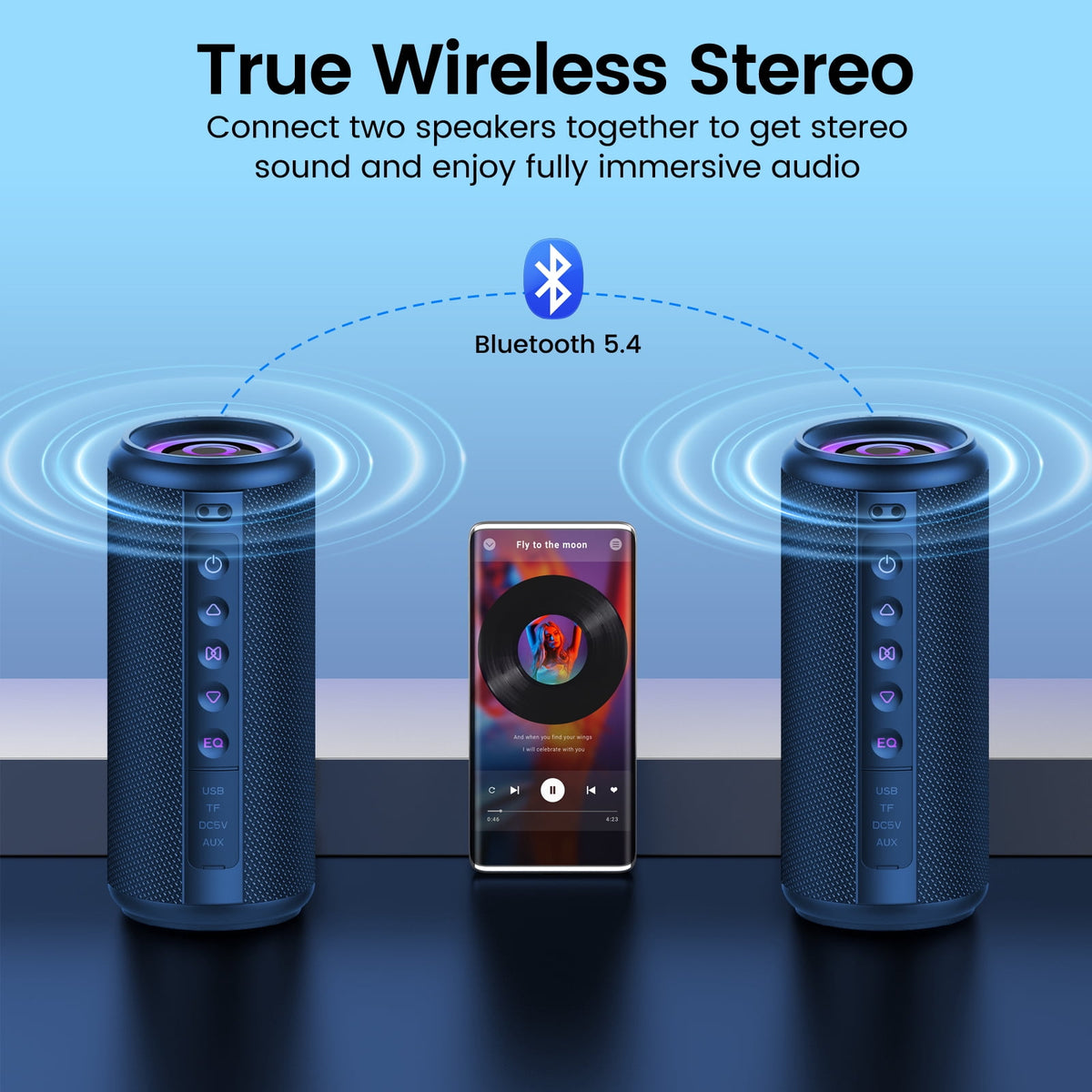 Portable Bluetooth Speaker, Bluetooth 5.4 Wireless Speaker, IPX7 Waterproof Outdoor Speaker with RGB Party Lights, 20W Stereo Sound, 20H Playtime, TWS Pairing for Camping, Beach, Home Party