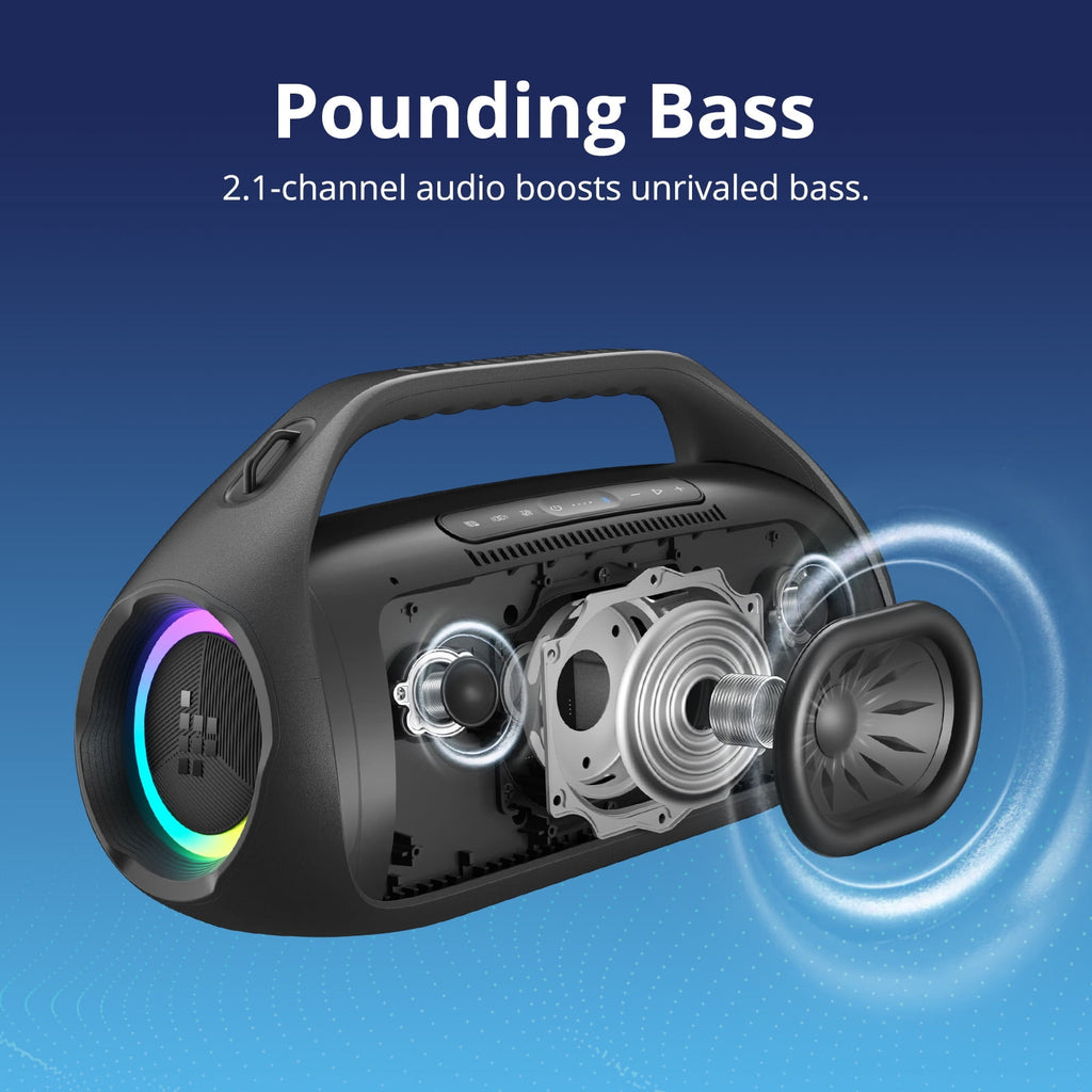 Outdoor Portable Bluetooth Speaker, 90W Loud Sound, Waterproof Outdoor Party Speaker with TWS Stereo, 26H Playtime, LED Lights Wireless Speaker for Beach Camping Backyard