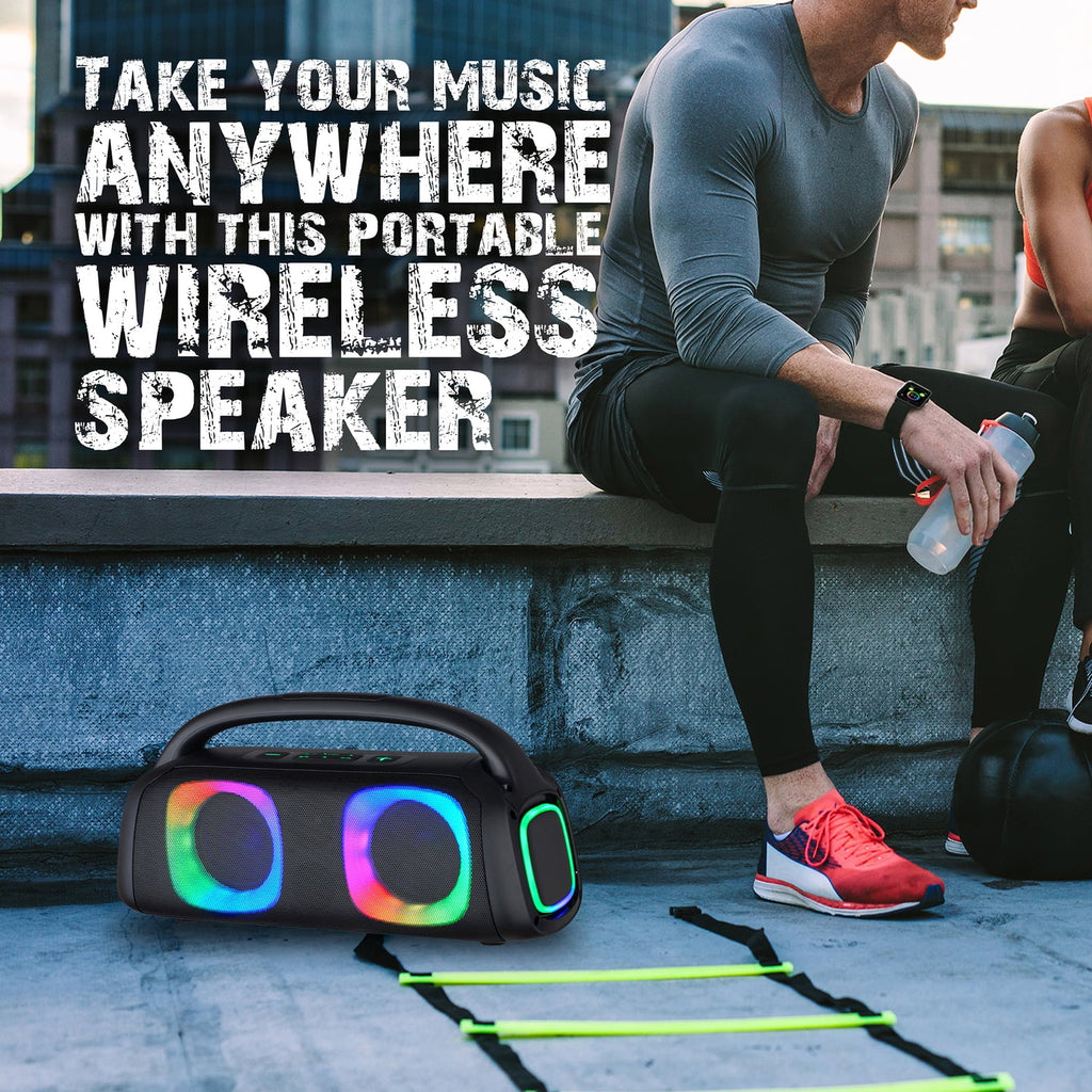 IQ Sound Bluetooth Boom Box Speaker with FM Radio, RGB Light Show, and Remote, True Wireless, Black, IQ-3540BT, IQ-3540BT
