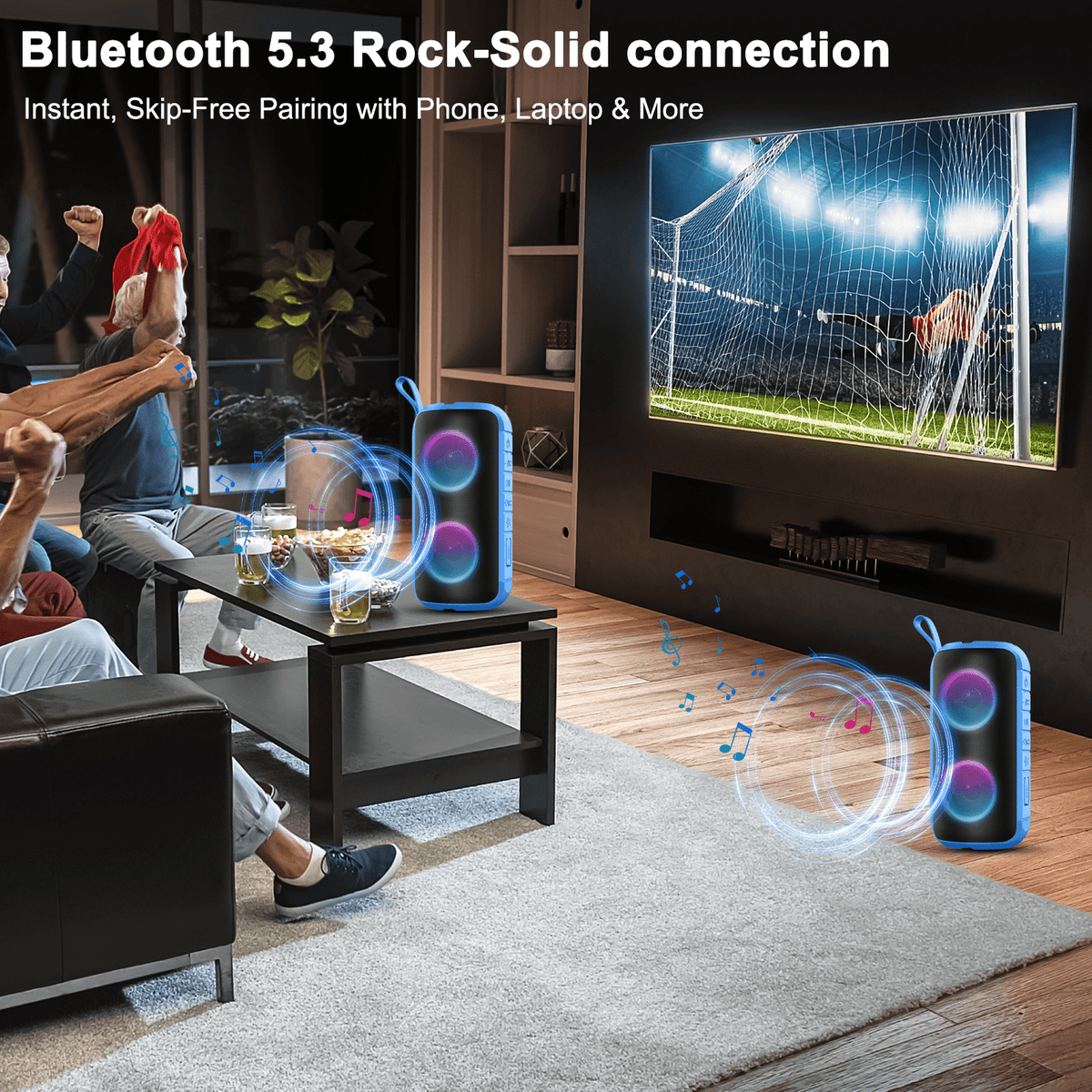 Portable Bluetooth Speaker, Bluetooth 5.3 Speaker Wireless, IPX7 Waterproof Outdoor Speaker, 24W Powerful Loud Stereo Sound, 12H Playtime, 7 Colorful Rgb Lights for Outdoor/Home/Party, Gift Ideas