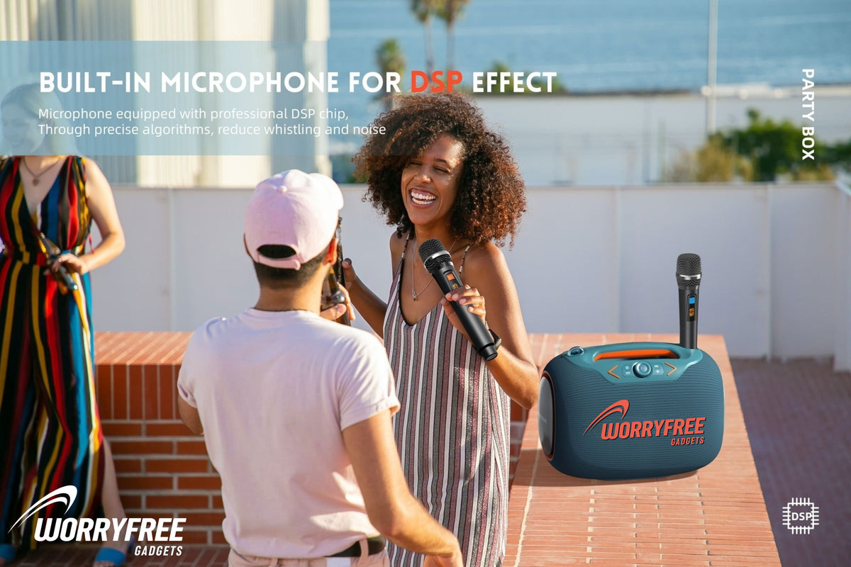 WorryFree Gadgets Portable Bluetooth Speaker with Two Microphones, Deep Bass, Large Party Wireless Speakers, 120W, Gray