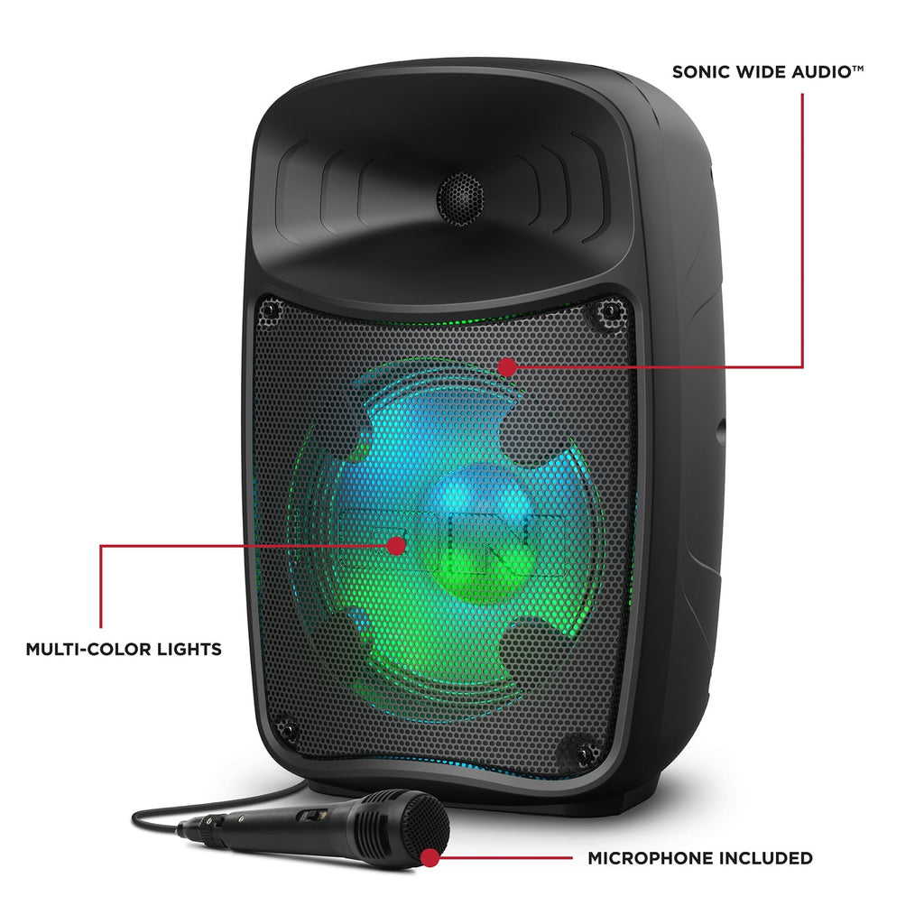 ION Pro Glow Express Portable Bluetooth PA Speaker with Lights, Sonic Wide Audio, and Microphone, Black