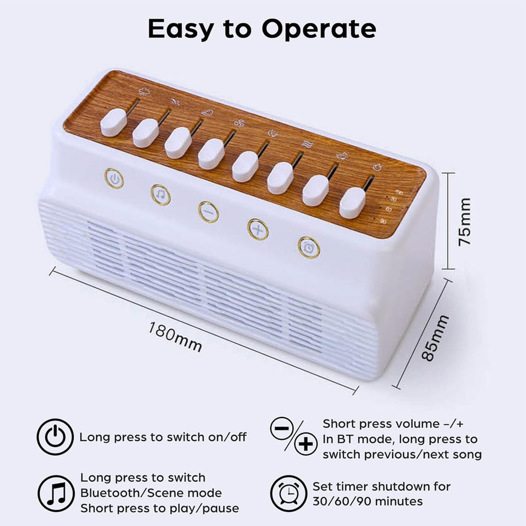 White Noise Machine for Baby & Adult Sleep - 8 Nature Sounds Mixer with Bluetooth 5.0 Speaker, 1800mAh Portable Sound Box with Timer (White)