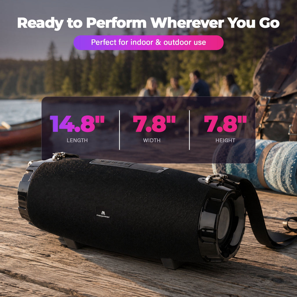 Max Power MPD526 Cyclone 2.0 Rechargeable Bluetooth Speaker With Shoulder Strap, Black