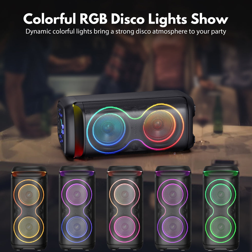 JAUYXIAN Large Party Speaker, Big Outdoor Speaker Bluetooth with DJ Lights for Singing Party