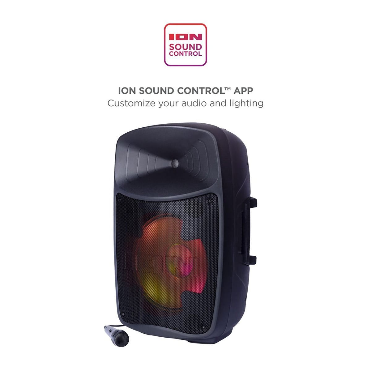 ION Pro Glow Ultra High-Power Portable Bluetooth PA Speaker with Lights, Sonic Wide Audio, and Microphone, Black