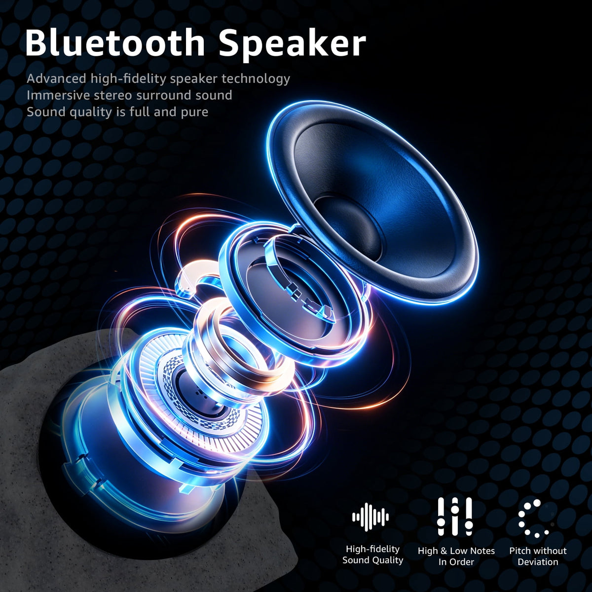 NiceBuy Outdoor Waterproof Solar Powered Bluetooth Rock Speakers with TWS Pairing and RGB Lights, 2 Pack