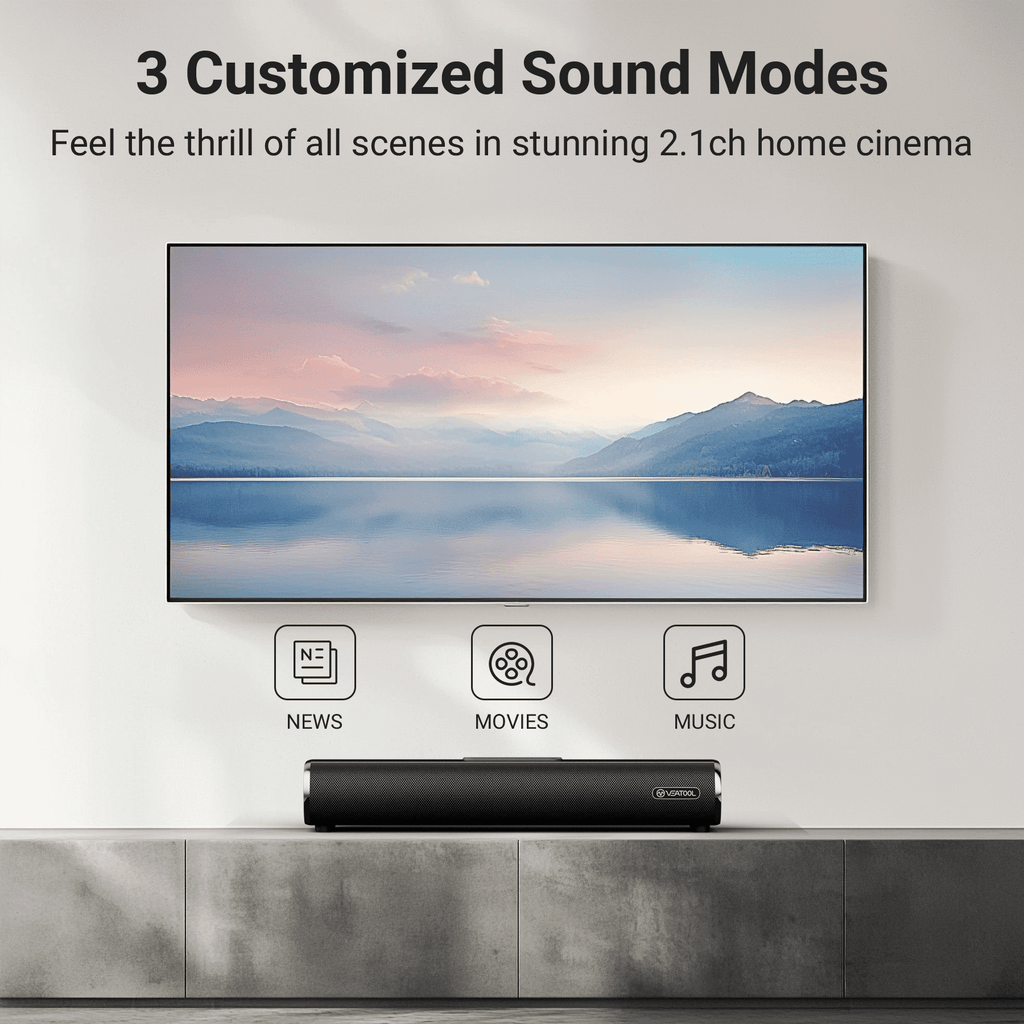 VEAT00L 2.2ch Sound Bar, 100W Bluetooth 5.0 Sound Bars for Smart TV, 3D Surround Sound System with Powerful Bass,Home Theater Speakers with USB/Optical/AUX, TV Speakers Soundbars with Split Design
