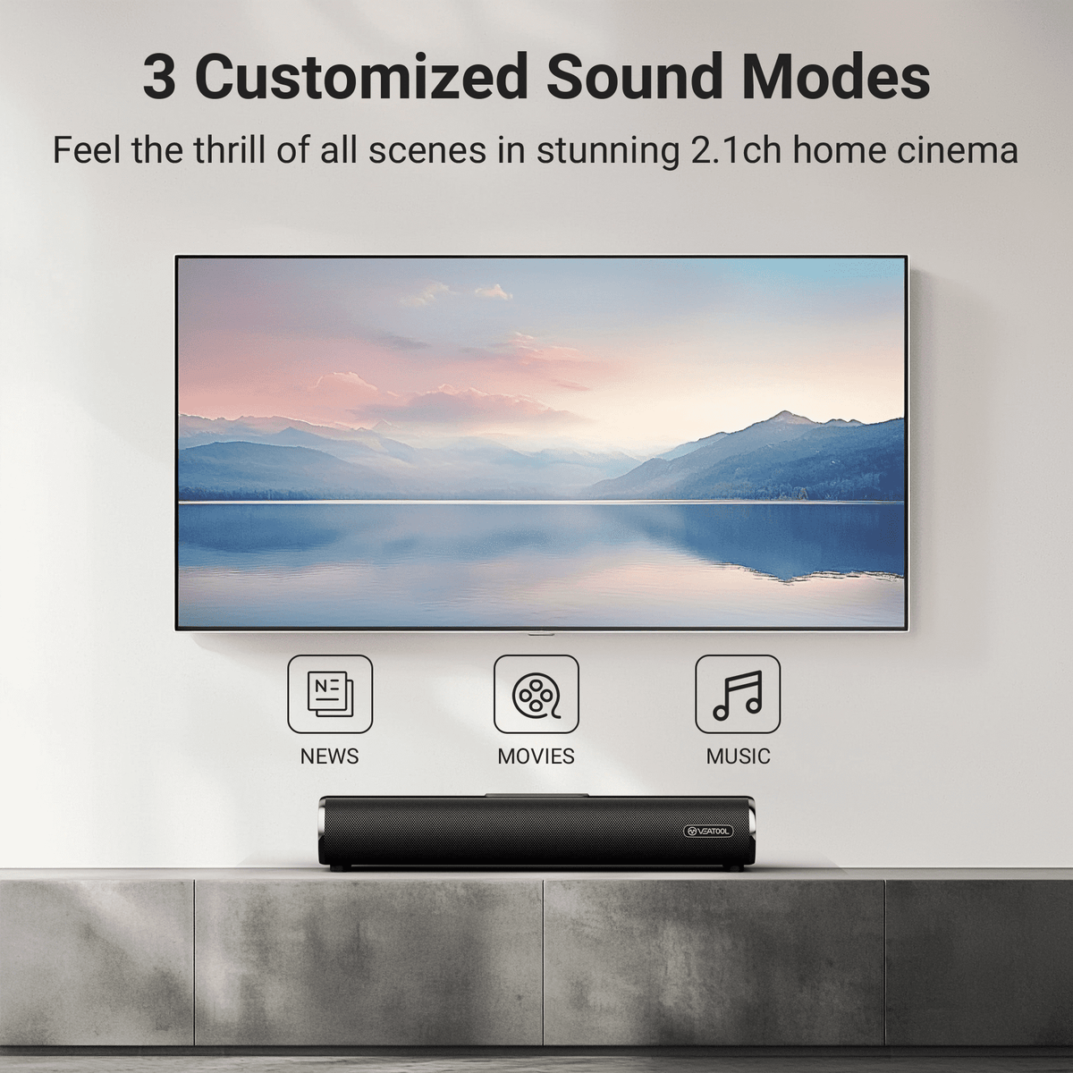 VEAT00L 2.2ch Sound Bar, 100W Bluetooth 5.0 Sound Bars for Smart TV, 3D Surround Sound System with Powerful Bass,Home Theater Speakers with USB/Optical/AUX, TV Speakers Soundbars with Split Design