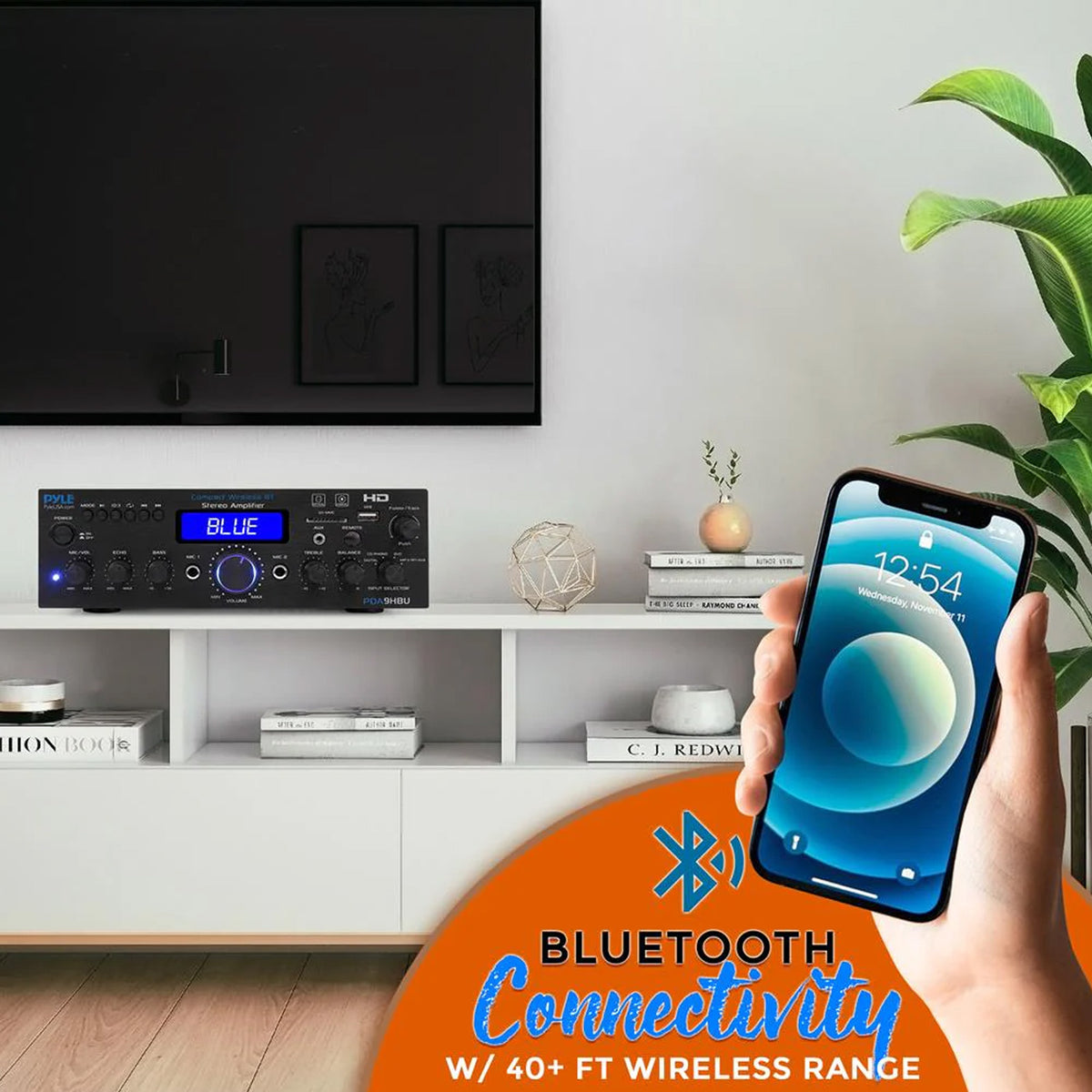 Pyle PDA9HBU 2-Channel Home Theater Bluetooth HiFI Audio Optical/HDMI/USB/SD FM Radio Receiver, 2x 4" 30 Watt 3-Way Water-Resistant Indoor/Outdoor Audio Speakers (White), 50 ft 16 Gauge Speaker Wire