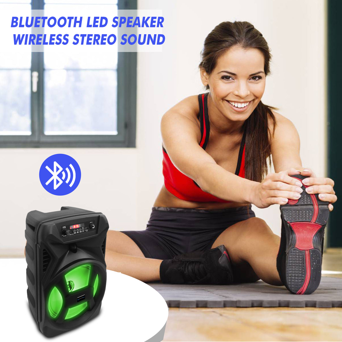 Technical Pro 8" Portable 500 Watts Bluetooth Speaker with Woofer and Tweeter, Festival PA LED Speaker, USB Card Input & True Wireless Stereo
