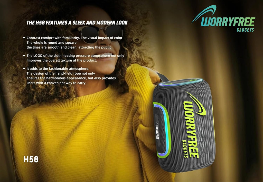 WorryFree Gadgets Portable Bluetooth Party Speaker with RGB Lights, Wireless, 65W, Black