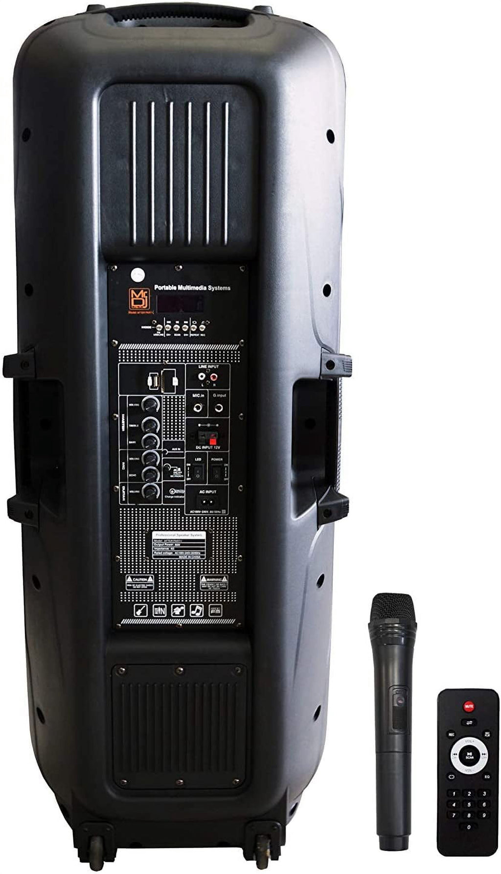 MR DJ AFTERPARTY Dual 15" Bluetooth SpeakerDual 15" Battery Powered Bluetooth Speaker, UHF Wireless Microphone Party Speaker