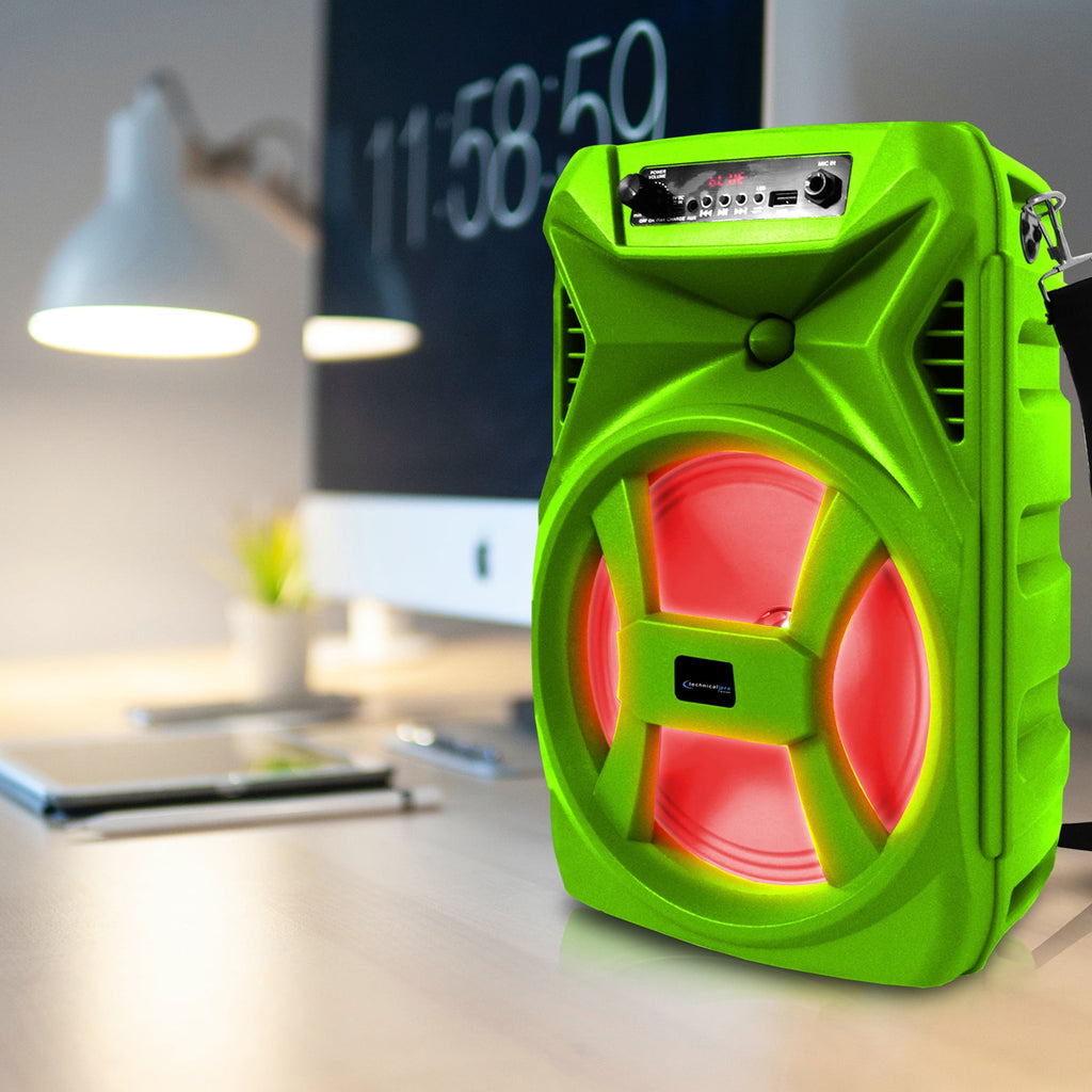 Technical Pro 8" Portable 500 Watts Bluetooth Speaker with Woofer and Tweeter, Festival PA LED Speaker, USB Card Input & True Wireless Stereo