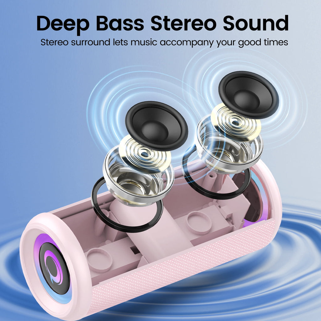 Portable Bluetooth Speaker, Bluetooth 5.4 Wireless Speaker, IPX7 Waterproof Outdoor Speaker with RGB Party Lights, 20W Stereo Sound, 20H Playtime, TWS Pairing for Camping, Beach, Home Party