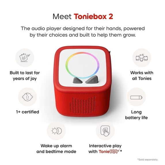 Toniebox 2 Audio Player, Bluetooth Portable Speaker, Red