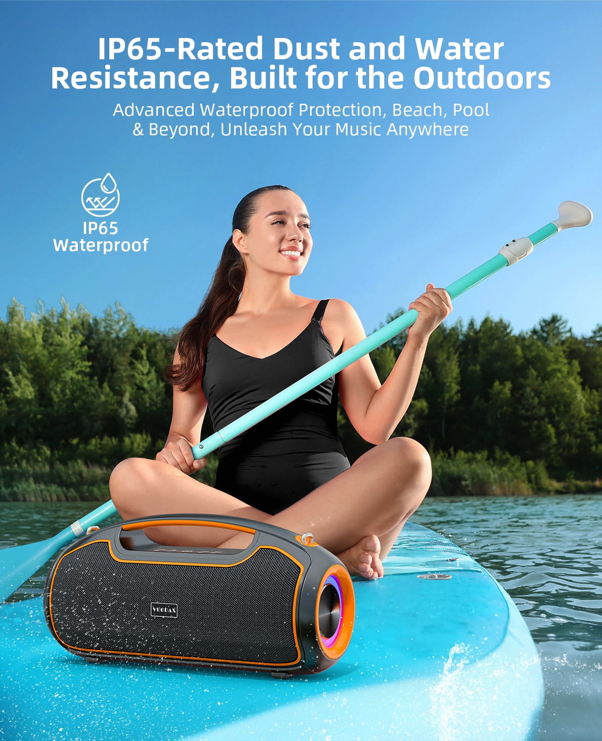 Portable Bluetooth Speaker 200W Peak,IP65 Waterproof Outdoor Wireless Speaker with 24H Playtime,Deep Bass,TWS and USB/AUX/TF Input for Party
