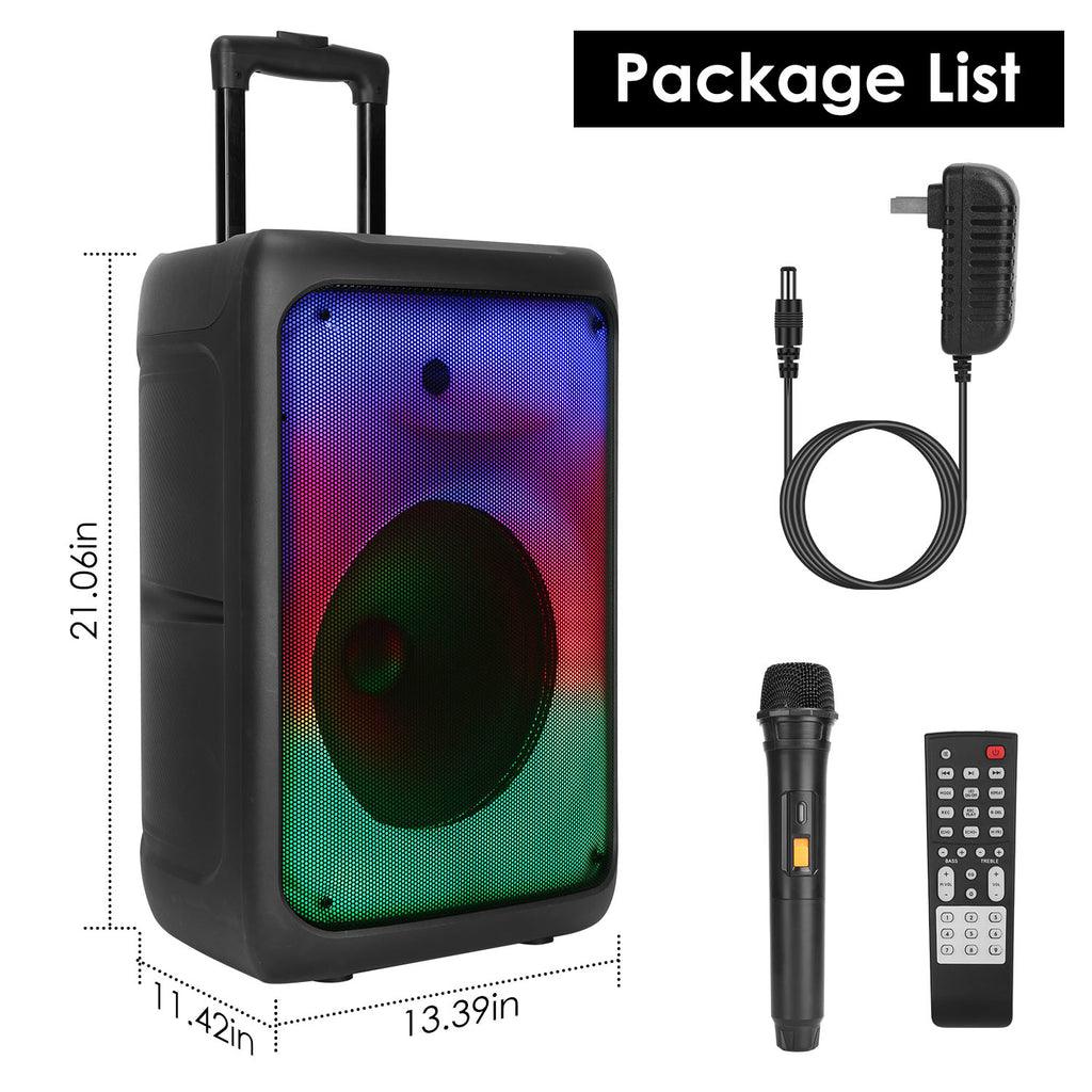 iMounTEK Portable Wireless Speakers on Wheels with Lights, Remote Control, TWS FM USB MMC Slot Aux In Recording Mic for Outdoor Party