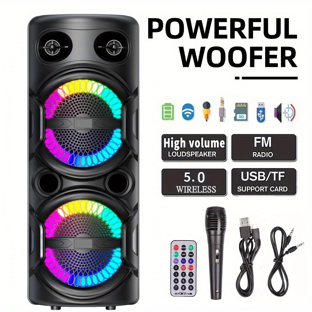 3000W Portable Speaker - Choose 6.5''/8''/10''/12'' Subwoofers - Heavy Bass w/LED Lights - 33ft Wireless Range - For Home/Party/Travel - FM Radio & Stereo Sound