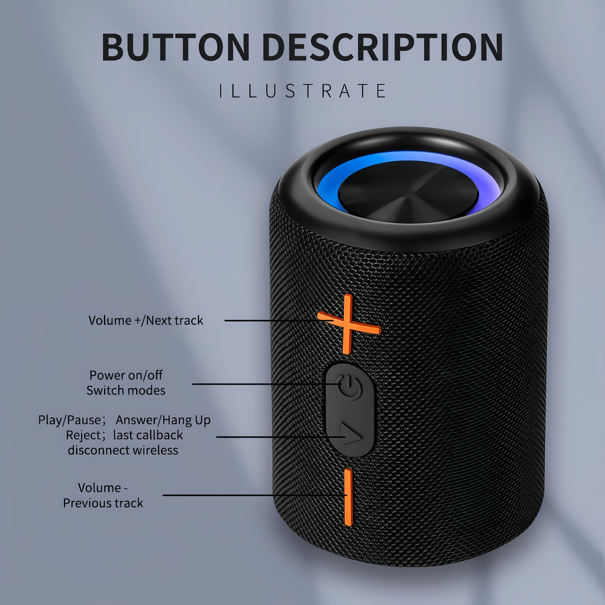 Rotary Buckle Wireless Speaker with RGB Light - Dual-Mode Battery/USB, Stereo Pairing for Indoor Outdoor Party Office Home