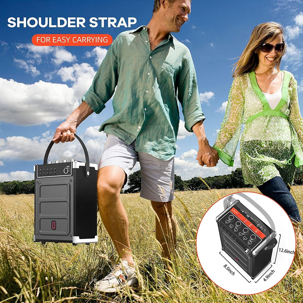 FanFun Portable Bluetooth Speaker with Microphones, Party Speaker with Lights, Remote Control, Powerful Loudspeaker, AUX Input, FM, REC