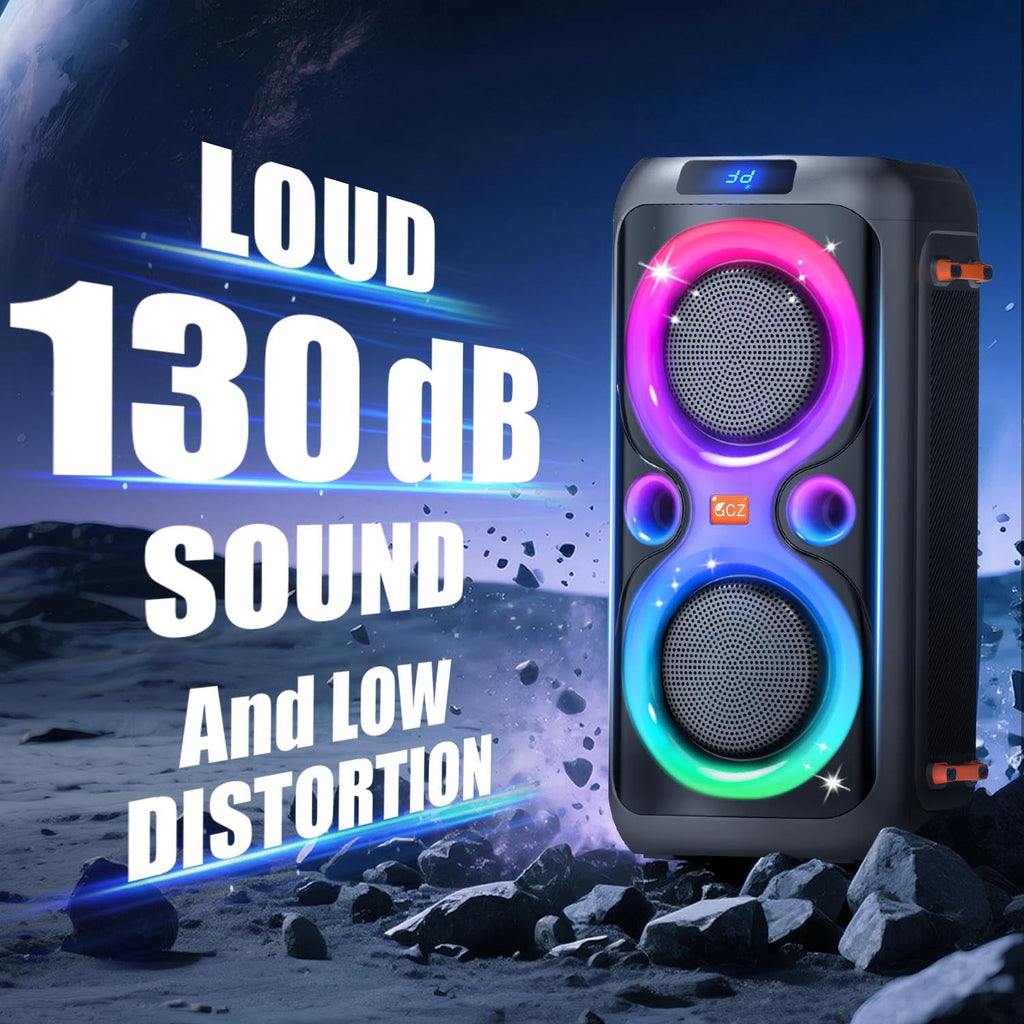 Party Bluetooth Speakers with Bass, 160W Big Speakers with Lights Microphone Input and Long Lasting Battery