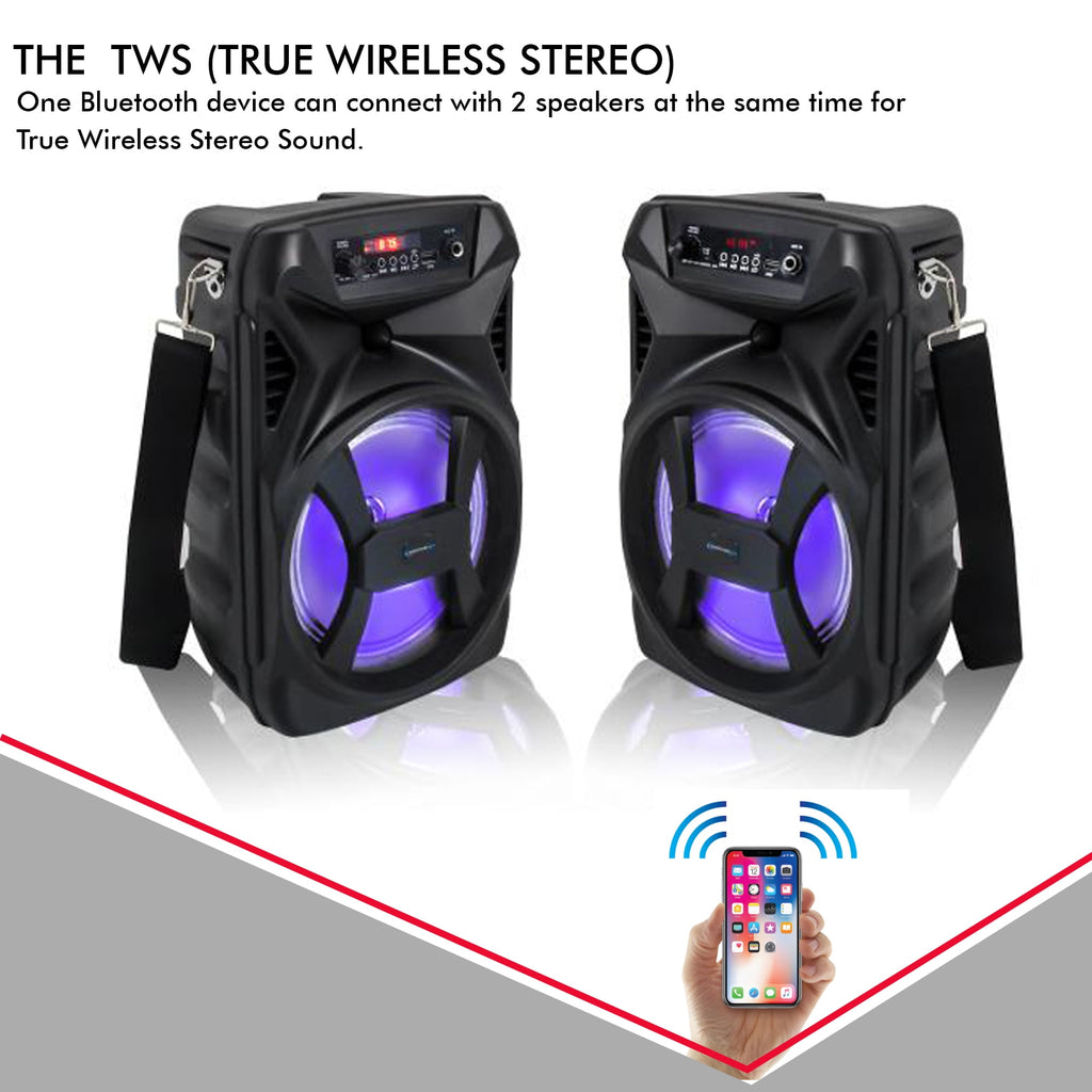 Technical Pro 8" Portable 500 Watts Bluetooth Speaker with Woofer and Tweeter, Festival PA LED Speaker, USB Card Input & True Wireless Stereo