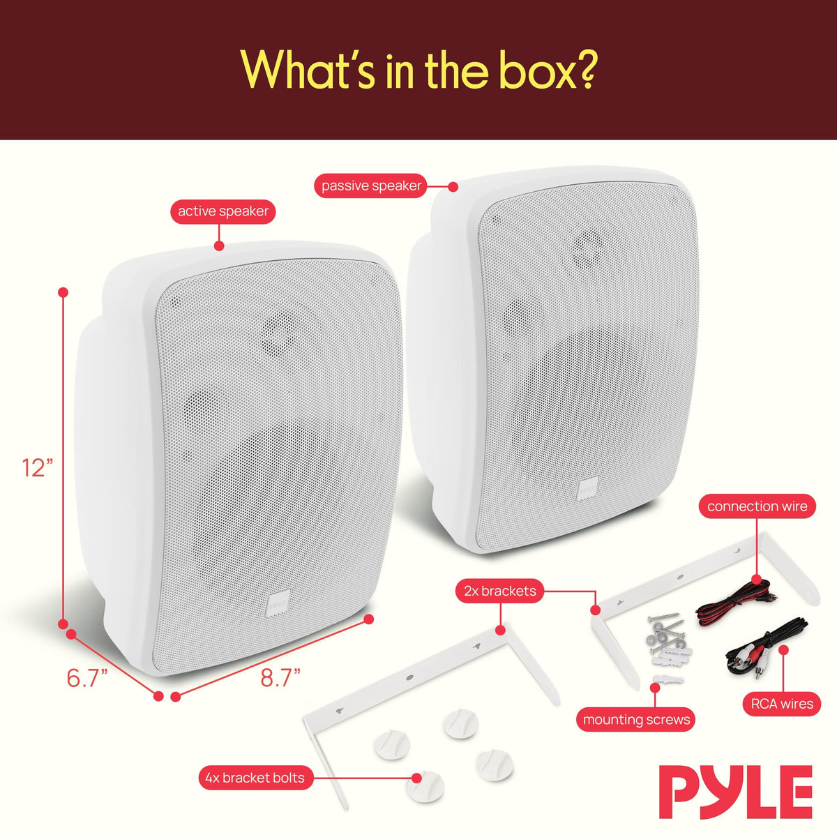PYLE PDWR64BTW - Waterproof & Bluetooth 6.5'' Indoor / Outdoor Speaker System, 800 Watt, White