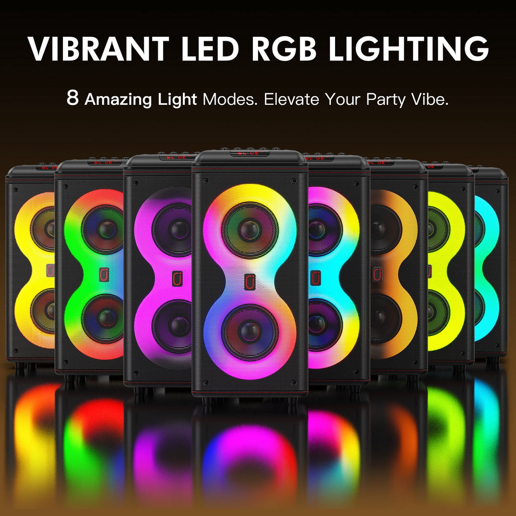 JYX Bluetooth Speaker, Dual 6.5'' Subwoofer Portable Party Speaker System for Outdoor, Deep Bass Party Box with Led Lights, T27-T