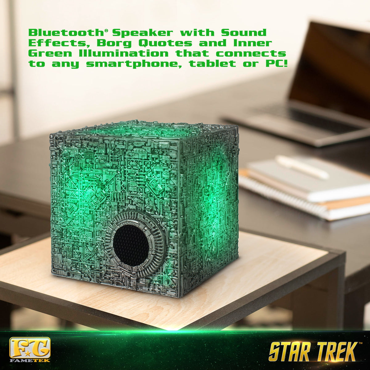 Star Trek Borg Cube Bluetooth Speaker with Green Illumination, Sound Effects & Borg Quotes