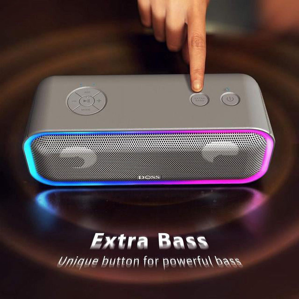 DOSS Wireless Bluetooth Speaker with 24W Impressive Sound, Booming Bass, IPX6 Waterproof, 15Hrs Playtime, Wireless Stereo Pairing, Mixed Colors Lights, 66 FT -Black