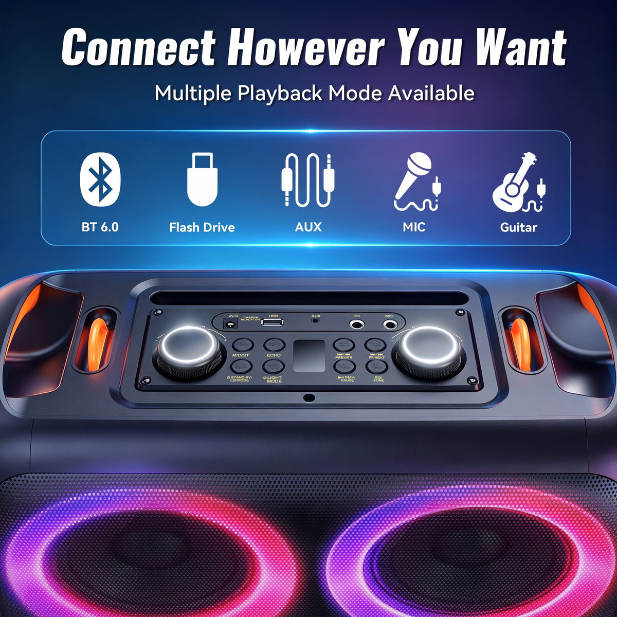 FRESHDEW Big Bluetooth Speakers with Microphone, Outdoor Party Speaker with Tws and EQ Control Aux Usb