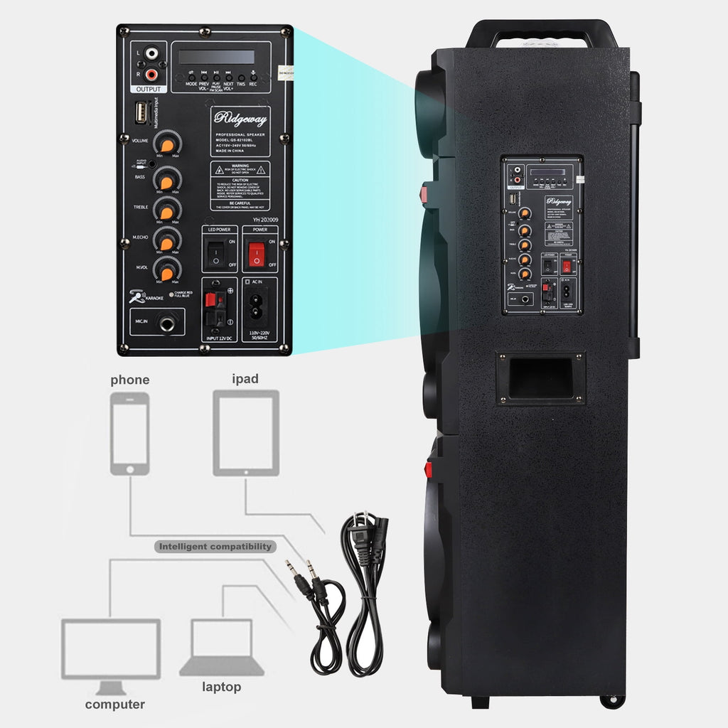Lohoms Portable Wireless Speaker, Dual 10" Subwoofer & 1" tweeter Trolley Bluetooth Speaker W/ Microphone Heavy Bass Stereo Woofer Party Sound PA System, AUX, FM, Remote, LED Light, 40.5" H