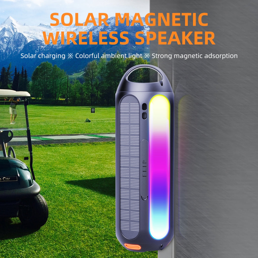 DCOWO Magnetic Bluetooth Speaker Golf Speaker with Solar Charging 15H Playtime, 7 Colorful Flashing Lights IPX6 Waterproof Outdoor Portable Wireless for Golf Cart Gifts Hiking Camping