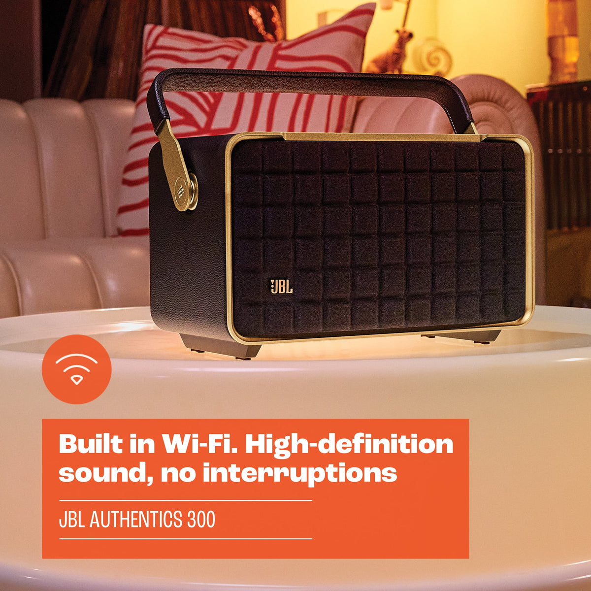 JBL Authentics 300 - Portable smart home speaker with Wi-Fi, Bluetooth and voice assistants with retro design. - Black