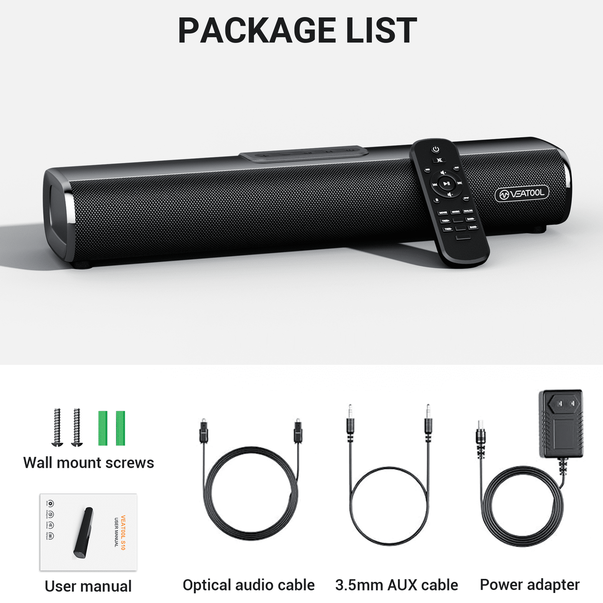 VEAT00L 2.2ch Sound Bar, 100W Bluetooth 5.0 Sound Bars for Smart TV, 3D Surround Sound System with Powerful Bass,Home Theater Speakers with USB/Optical/AUX, TV Speakers Soundbars with Split Design
