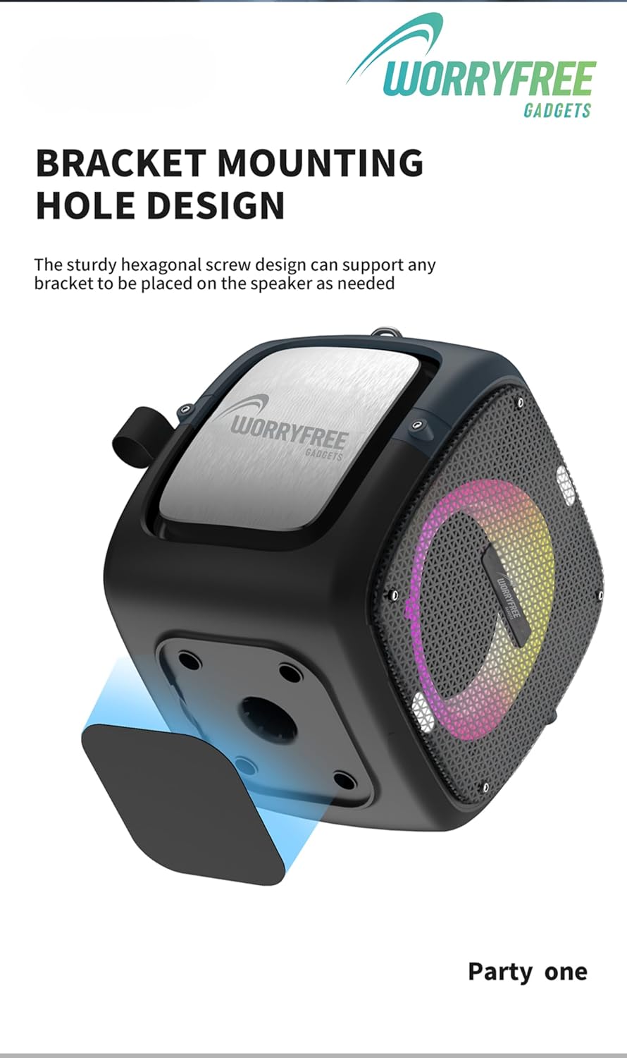 WorryFree Gadgets Portable Bluetooth Speaker with Two Microphones and Multicolor LED Lights, Wireless, 80W, Black