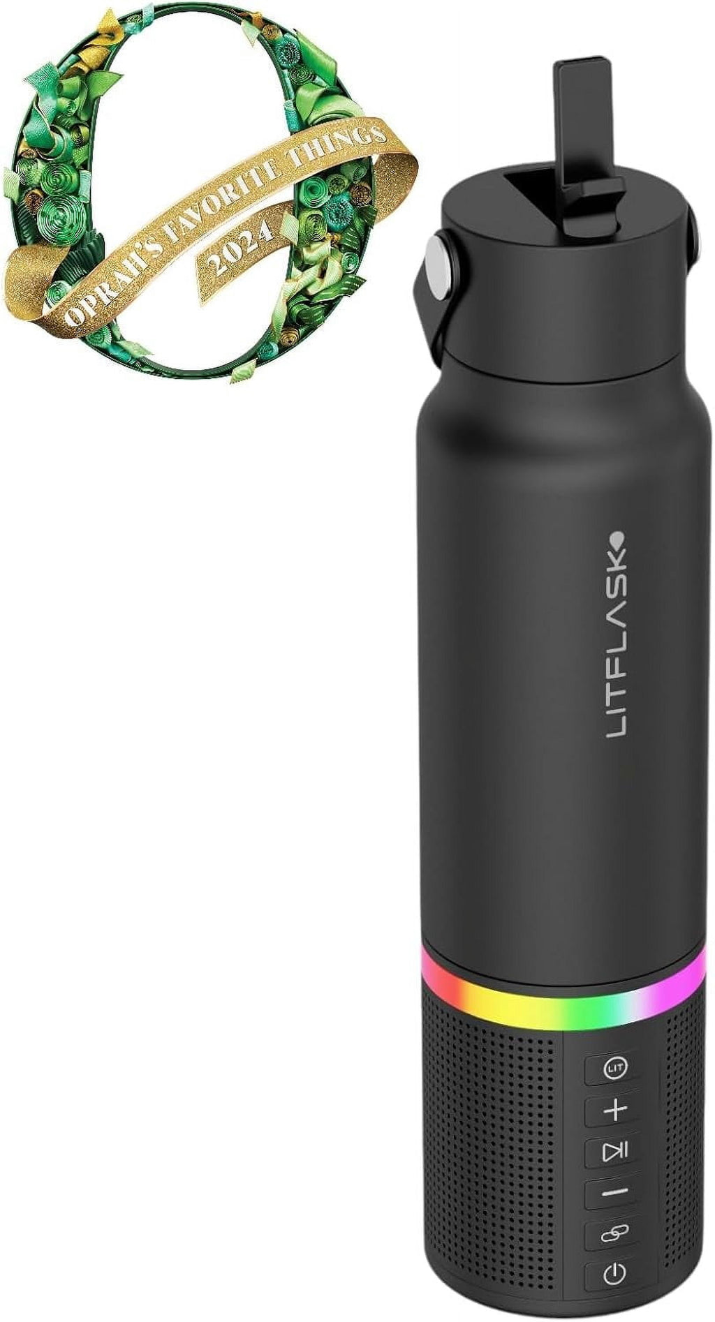LITFLASK Smart Water Bottle with Premium Bluetooth Speaker, White, Portable Charger, LED Light, Stainless Steel, Mix & Match Colors, 20oz - Oprah's Favorite Things 2024
