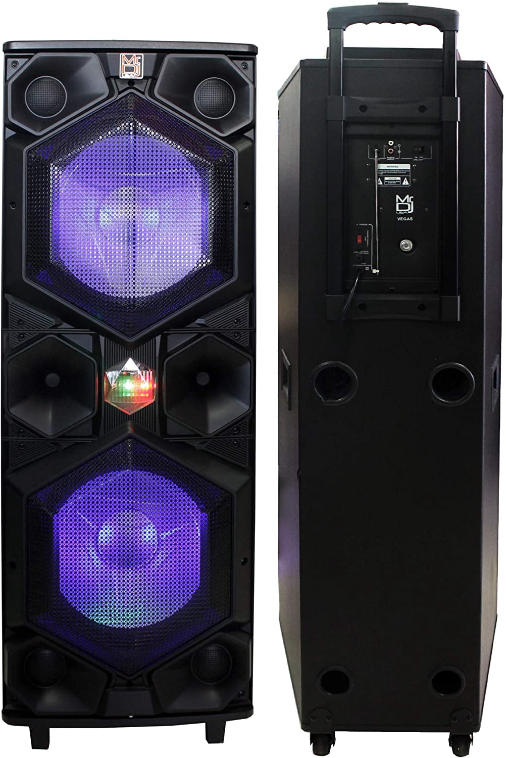 MR DJ VEGAS Double 15" Bluetooth Speaker Professional Dual 15" 3-Way Full-Range Powered/Active DJ PA Multipurpose Live Sound Bluetooth Loudspeaker
