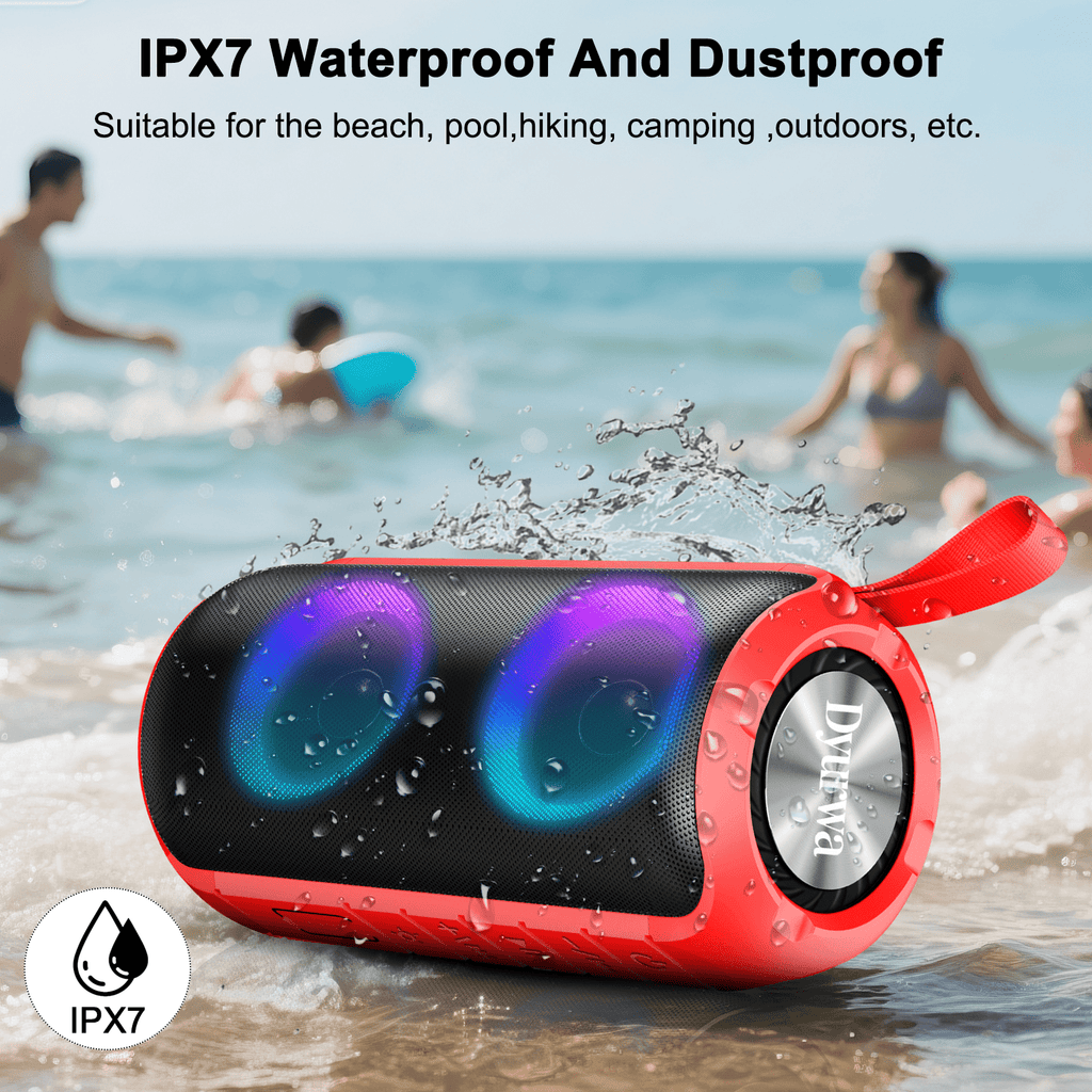 Portable Bluetooth Speaker, Bluetooth 5.3 Speaker Wireless, IPX7 Waterproof Outdoor Speaker, 24W Powerful Loud Stereo Sound, 12H Playtime, 7 Colorful Rgb Lights for Outdoor/Home/Party, Gift Ideas
