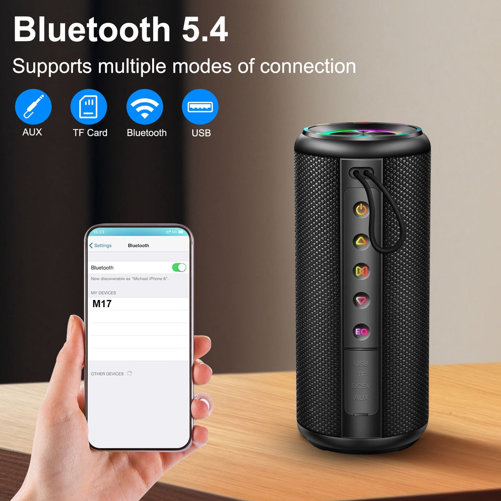 Portable Bluetooth Speaker, Bluetooth 5.4 Wireless Speaker, IPX7 Waterproof Outdoor Speaker with RGB Party Lights, 20W Stereo Sound, 20H Playtime, TWS Pairing for Camping, Beach, Home Party
