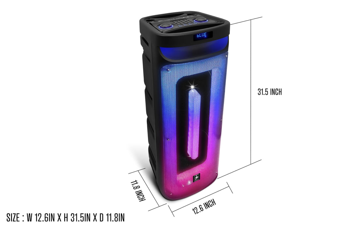 Fisher Portable Bluetooth Wireless Speaker System: Dual 10" Subwoofer 80W Peak Power Loud HD Deep Bass Sound|LED Lights|Rechargeable|Karaoke|Remote|TWS Pairing|USB Port|TF|AUX|FM Radio|2 MIC Input