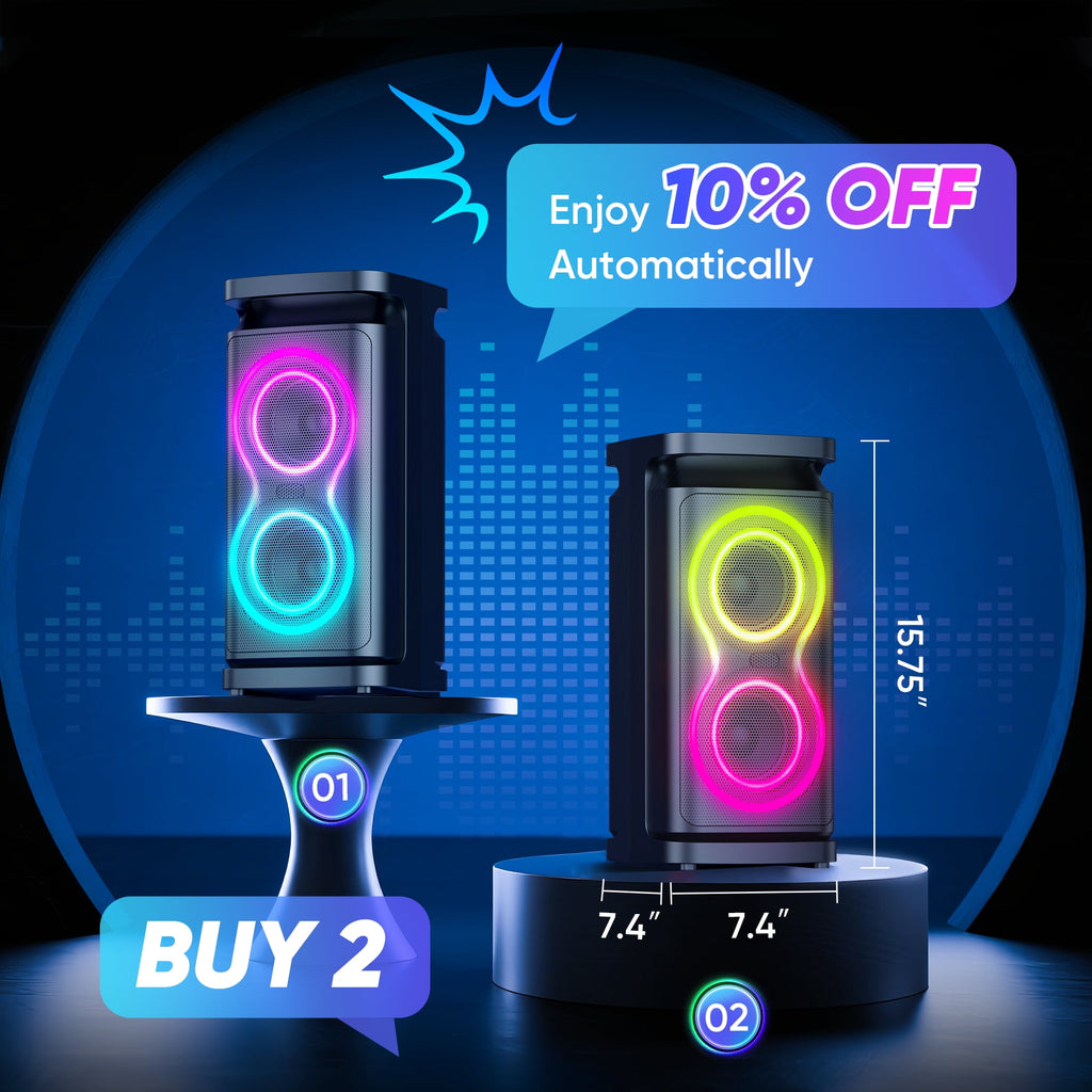 GCZ Party Bluetooth Speaker, 120W Loud Sound with Deep Bass for Outdoor Backyard Party, TWS Party Lights and Karaoke Effects, Microphone and Guitar Input