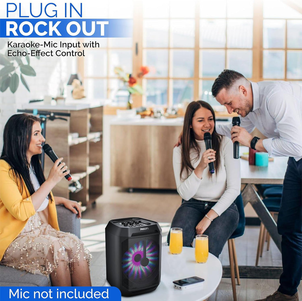 Philips Portable Bluetooth Party Speaker with 8-Inch Woofer and Dynamic Bass Boost, 30W, 7Hrs Play Time, USB-C, Black
