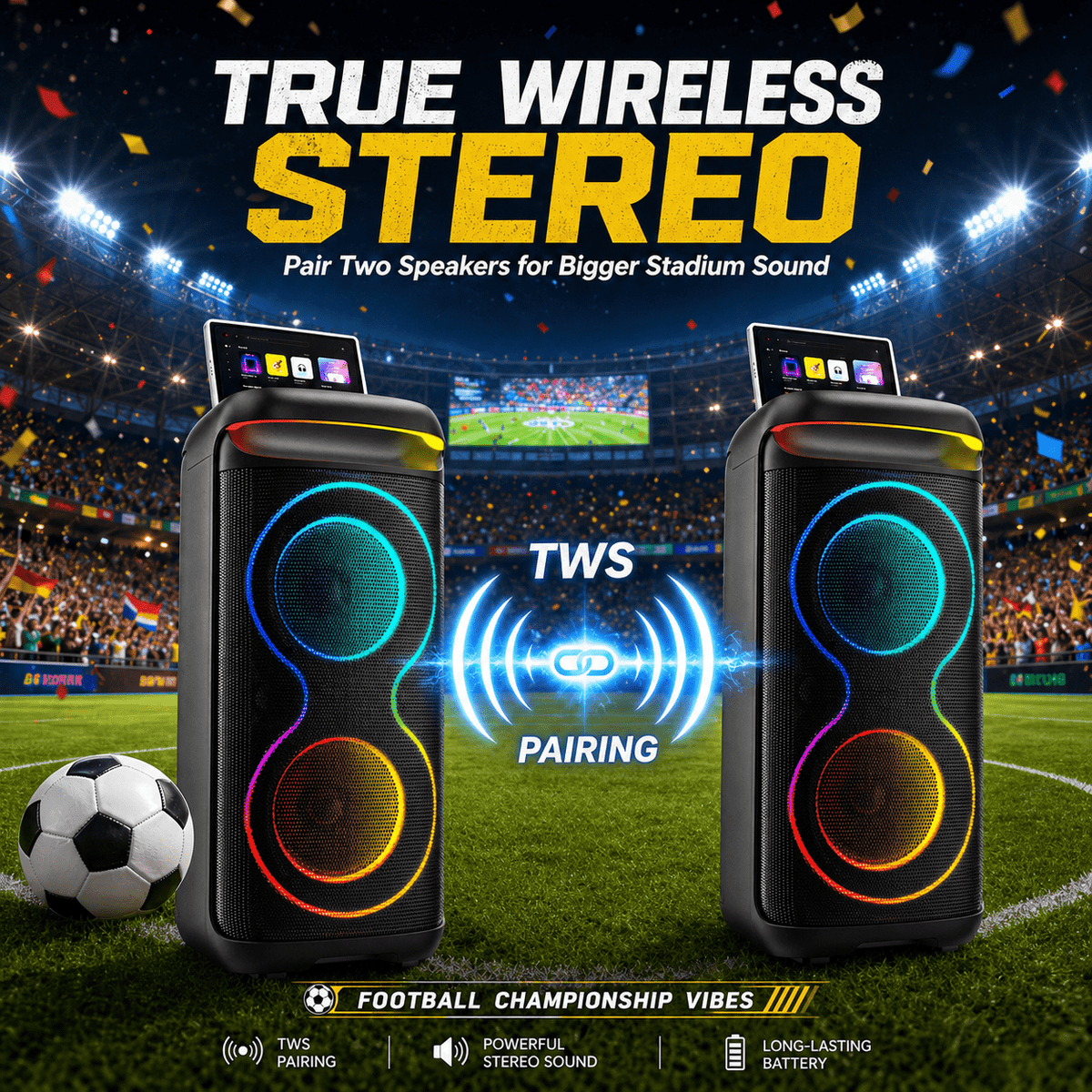 JAUYXIAN Large Party Speaker, Big Outdoor Speaker Bluetooth with DJ Lights for Singing Party