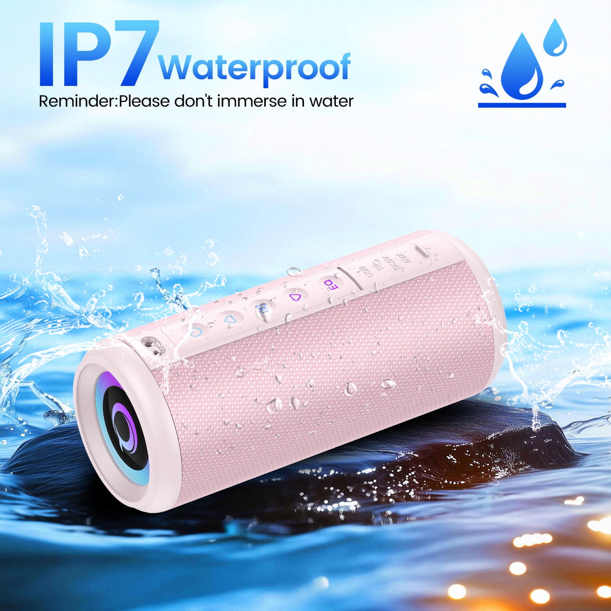 Portable Bluetooth Speaker, Bluetooth 5.4 Wireless Speaker, IPX7 Waterproof Outdoor Speaker with RGB Party Lights, 20W Stereo Sound, 20H Playtime, TWS Pairing for Camping, Beach, Home Party