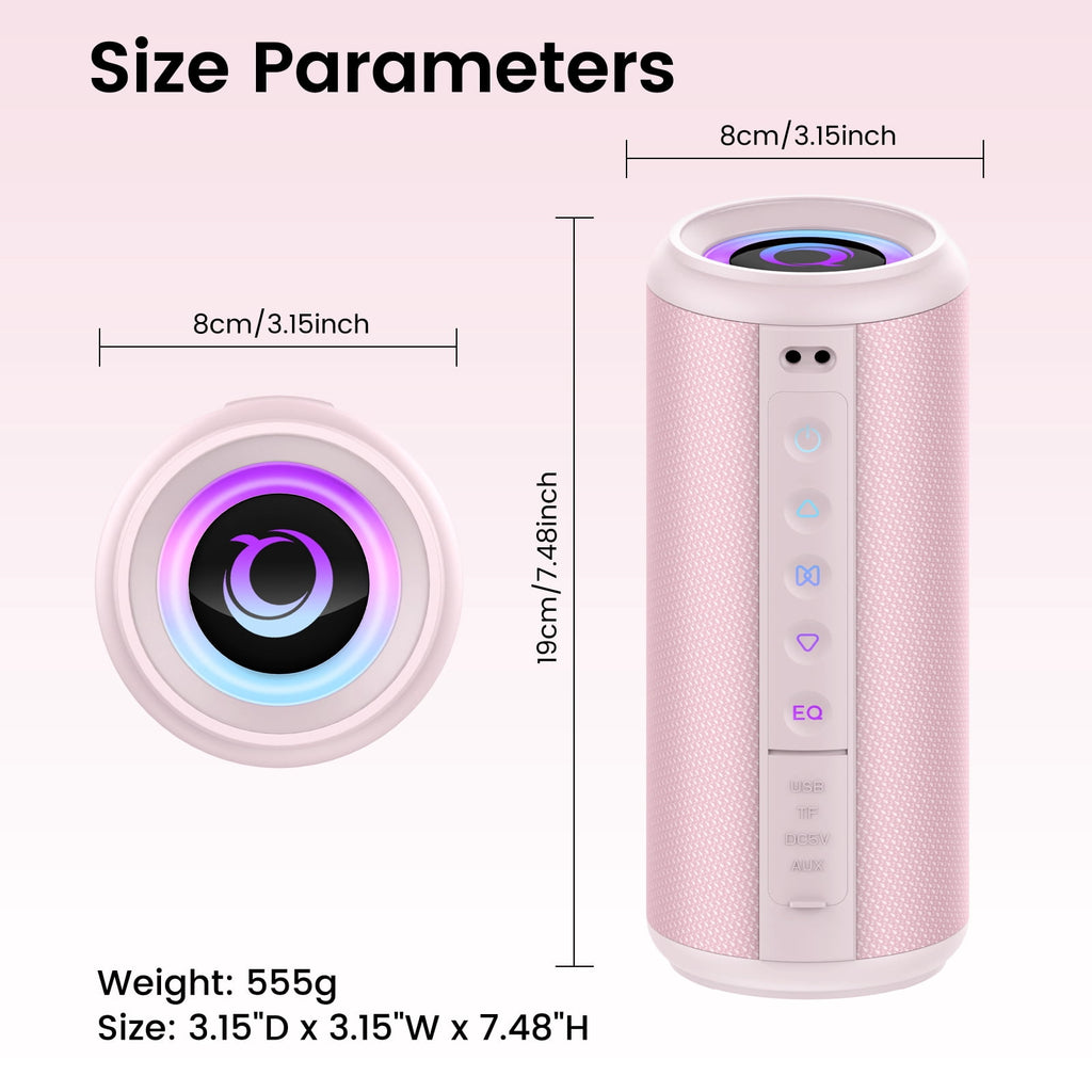 Portable Bluetooth Speaker, Bluetooth 5.4 Wireless Speaker, IPX7 Waterproof Outdoor Speaker with RGB Party Lights, 20W Stereo Sound, 20H Playtime, TWS Pairing for Camping, Beach, Home Party