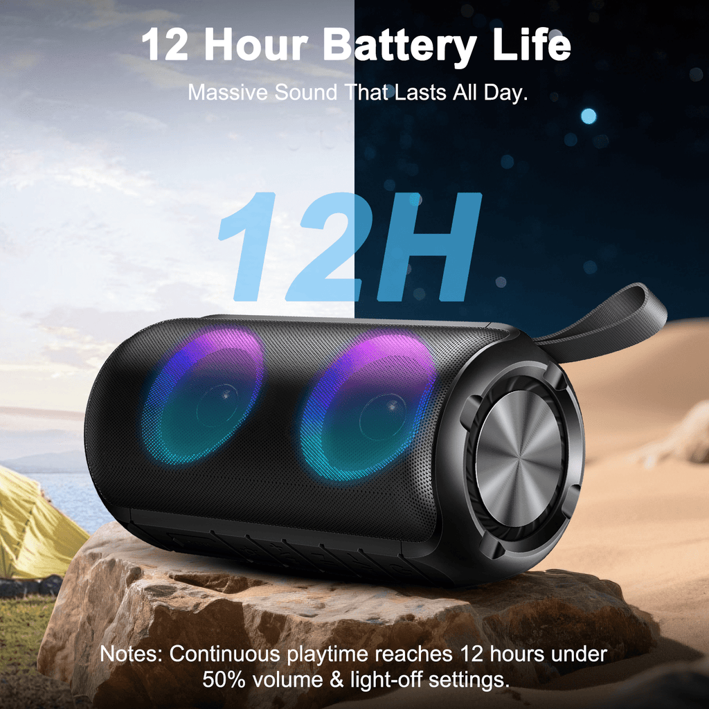 Portable Bluetooth Speaker, Bluetooth 5.3 Speaker Wireless, IPX7 Waterproof Outdoor Speaker, 24W Powerful Loud Stereo Sound, 12H Playtime, 7 Colorful Rgb Lights for Outdoor/Home/Party, Gift Ideas